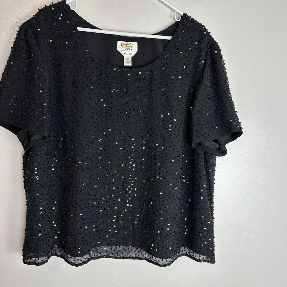 Talbots 100% Silk Sequin Formal Evening Top Blouse Black Women Plus 18W